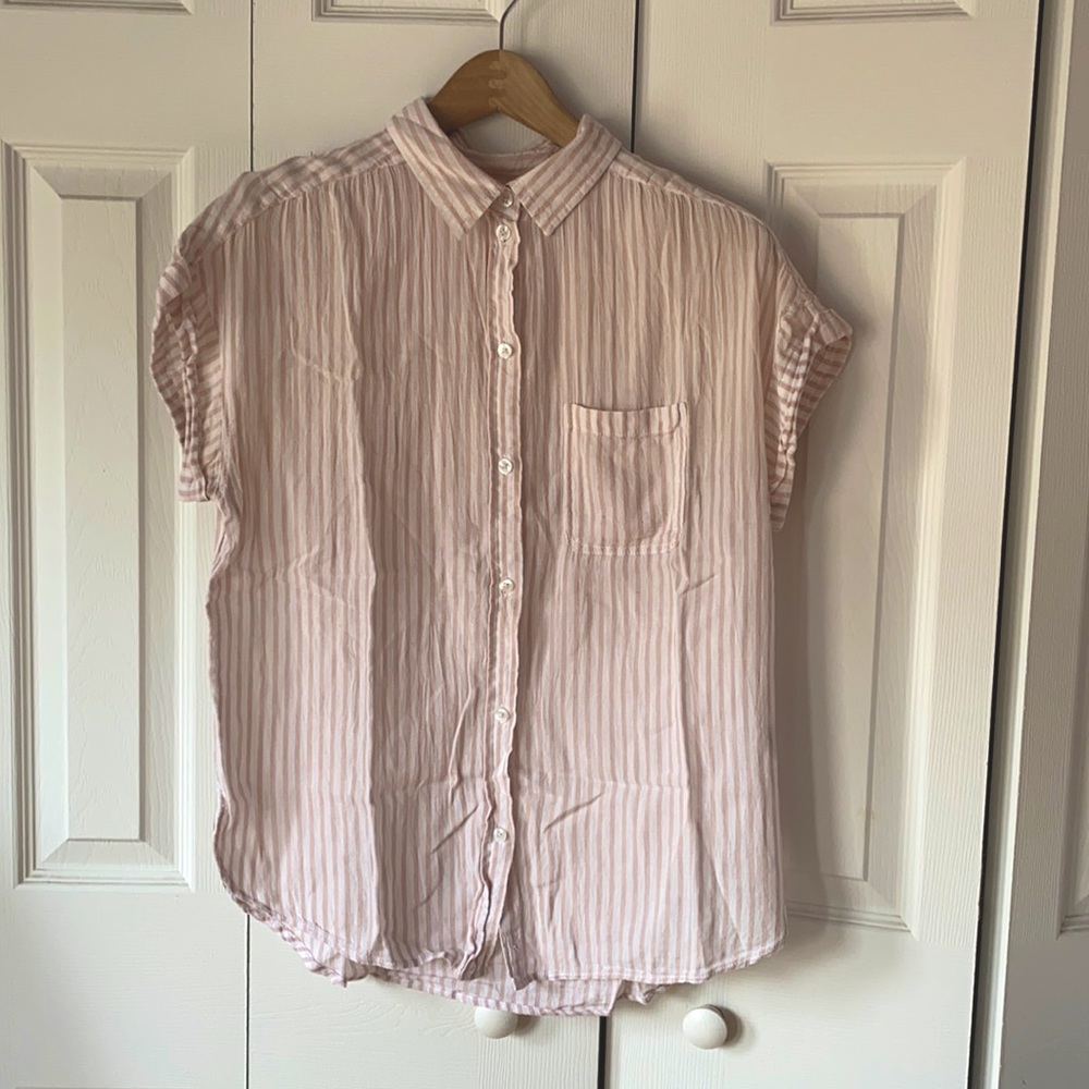 AE candy stripes pink popover button up shirt M